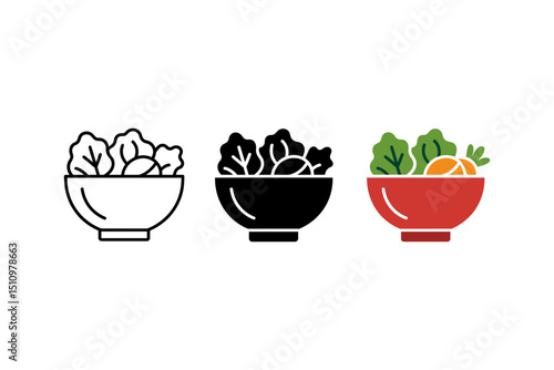 Vector Illustration of Fresh Vegetable Salad Bowl in Three Styles