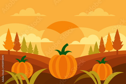 autumn landscape with pumpkins