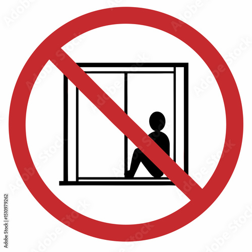 No sitting on windowsills symbol with silhouette in a red prohibition circle