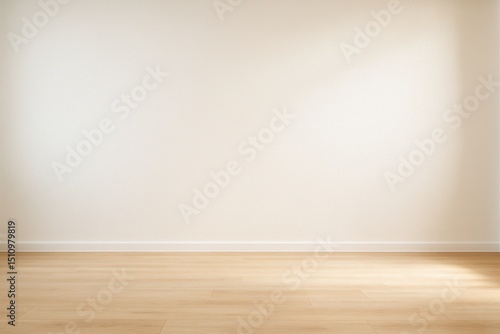 Bright Minimalist Interior A Clean Empty Room with White Textured Walls and a Light Wooden Floor Beautifully Illuminated Creating a Spacious and Serene Background AI Generated