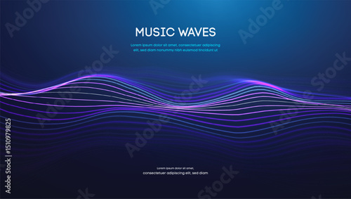 Music waves with glowing frequency lines. Sound abstract background. Digital audio equalizer ai. Frequency vector voice beat effect. Technology Neon waveform energy soundwave eq.