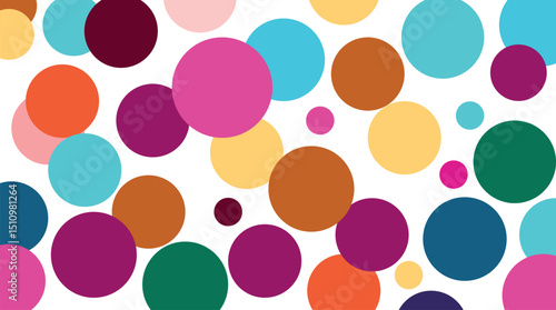 Colorful Seamless Circle Pattern Vector Design – Retro Geometric Polka Dot Texture in Pink, Yellow, Orange, Green and Light Tones – Decorative Round Shapes for Wallpaper, Backgrounds, and Art Illustra