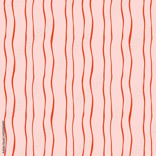 Seamless pattern with hand drawn vertical wavy stripes in coral and blush tones. Minimalist textile and wedding background concept with elegant flow design