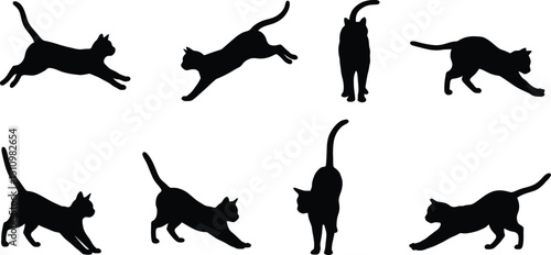 Wallpaper Mural Active Cat Silhouette Collection: Black Vector Icons of Felines in Motion – Jumping, Stretching, Walking. Playful Pet Graphics for Design. Isolated. AI Generative
 Torontodigital.ca