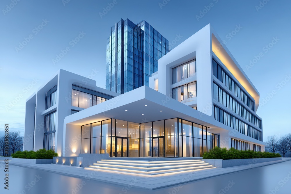 Fototapeta premium Modern architecture building exterior with glass facade and urban design