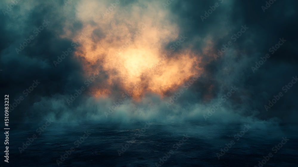 Smoky apocalyptic landscape with dramatic atmosphere Smoky apocalyptic landscape with dramatic atmosphere