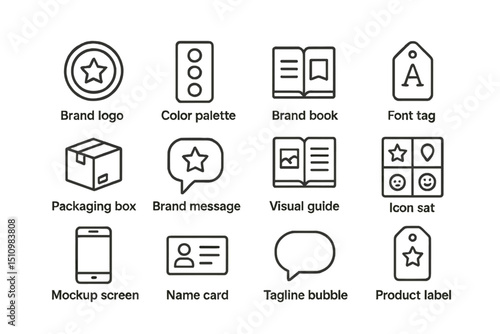 Icon set for branding and design with labels and guides