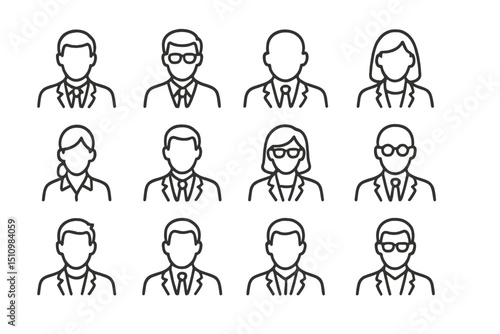 Silhouette grid of people in business attire on dark background