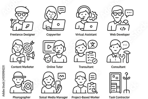 Icons of modern occupations in digital and creative industries