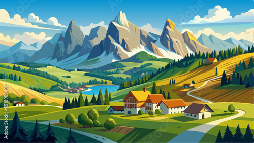 Sight on the valley at alpe di Siusi in Trentino Alto Adige