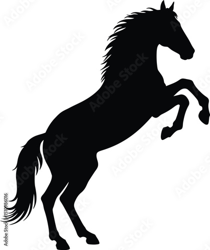 Majestic Rearing Horse Silhouette: Powerful Black Stallion Equestrian Graphic, Dynamic Equine Art AI Generative

