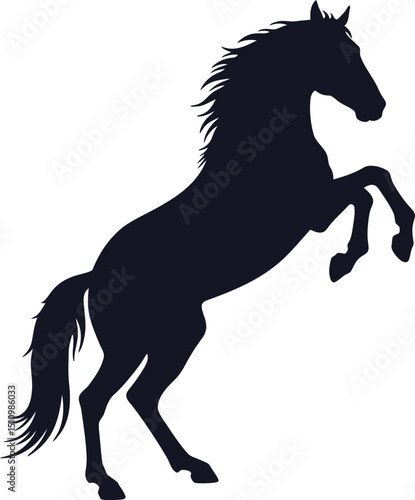 Majestic Rearing Horse Silhouette: Powerful Black Stallion Equestrian Graphic, Dynamic Equine Art AI Generative
