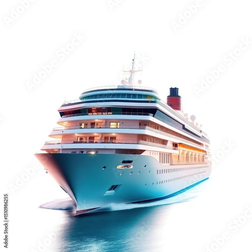 Wallpaper Mural An elegant multi-deck cruise liner highlighted by dramatic warm terracotta and cool teal lighting, isolated on a clean white background. Torontodigital.ca