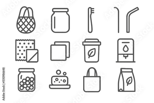 Eco-friendly lifestyle icons: plastic-free and sustainable living symbols