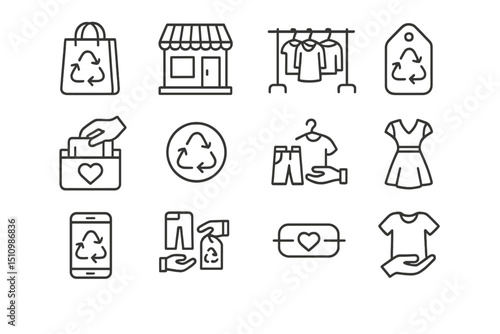 Sustainable retail icons: eco-friendly fashion and recycling symbols