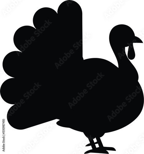 Majestic Black Turkey Silhouette: Thanksgiving Bird Icon with Fanned Tail, Farm Poultry Graphic Design AI Generative
