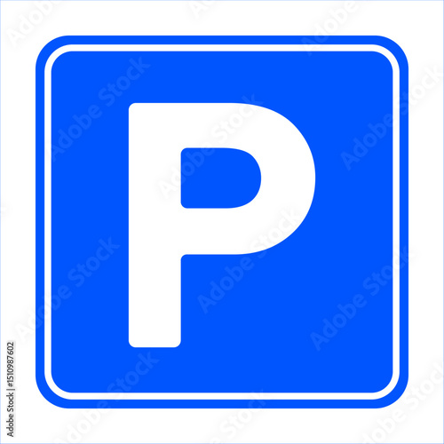 Parking symbol or parking sign. Parking traffic sign on white background. "Parking" traffic sign vector illustration.	Letter P on a blue background.
