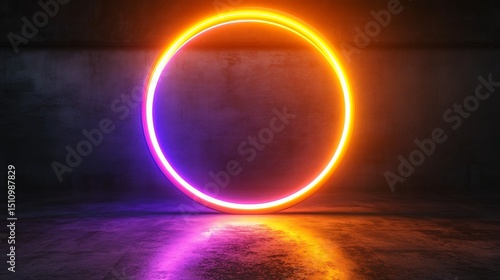 Neon circle in dark room