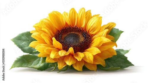 Wallpaper Mural   A yellow sunflower with green leaves on a white background Soft focus on the center of the flower Torontodigital.ca