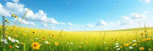 A gentle breeze rustles through a vast, open field, swaying tall grasses and wildflowers under a clear blue sky The air feels clean and fresh, carrying the scent of nature , botany, air