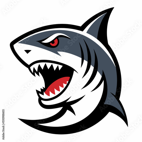 Fierce shark mascot illustration depicting strength aggression and predatory nature suitable for sports teams brands and emblem designs