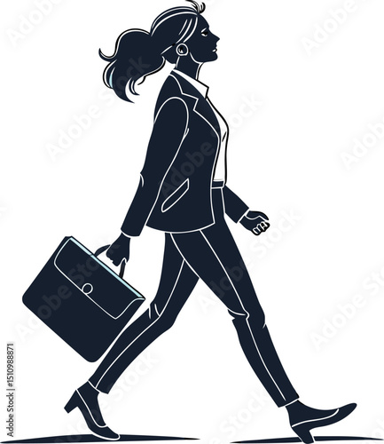 Stylish businesswoman walking confidently with a briefcase symbolizing ambition professional success and modern business