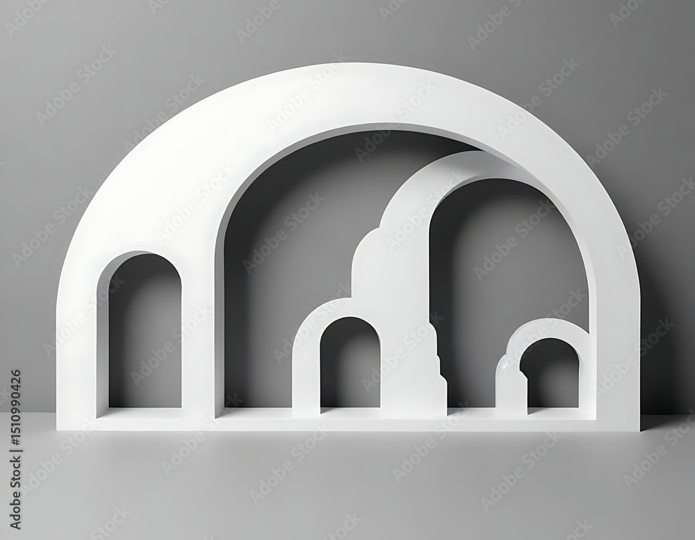 Fototapeta premium White 3D arch sculptures on grey background