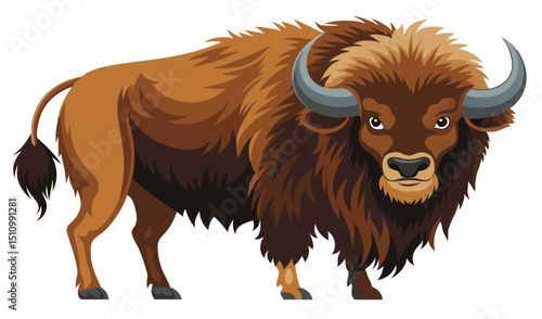 Majestic brown bison illustration on white background