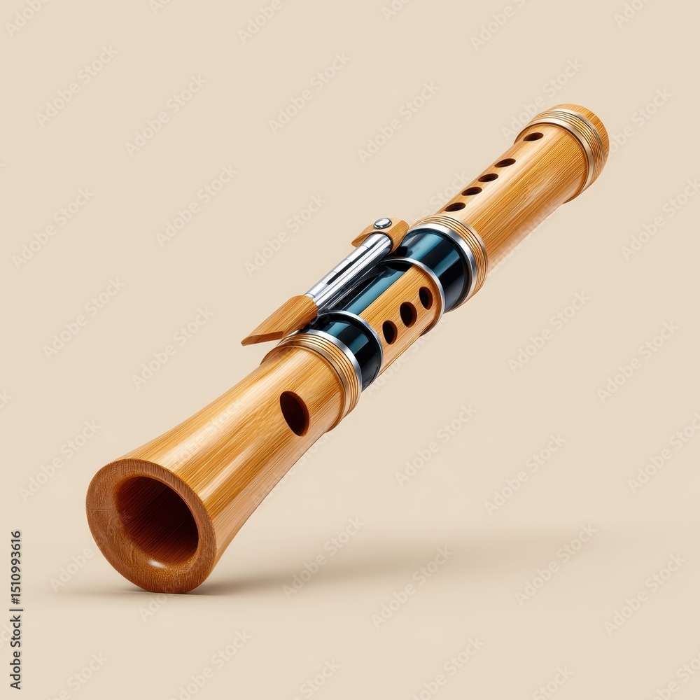 Naklejka premium Wooden clarinet musical instrument on white background