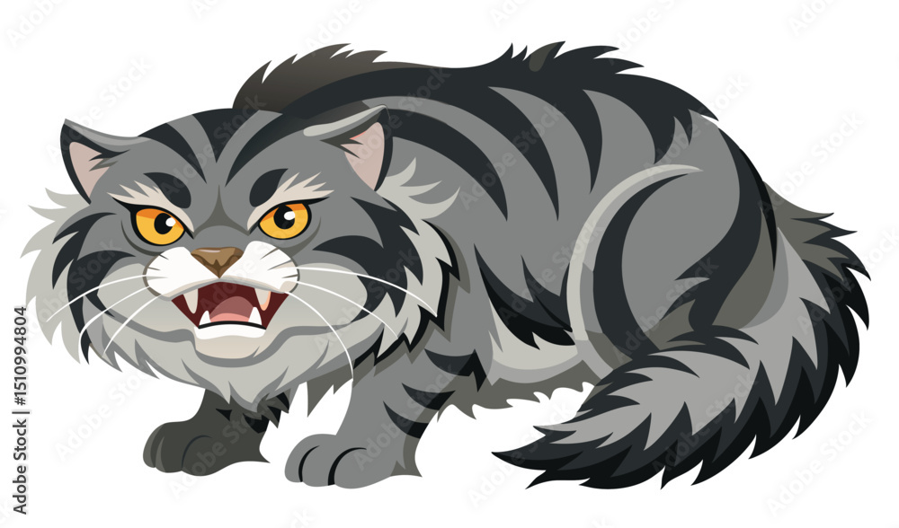 Obraz premium Aggressive gray tabby cat cartoon illustration