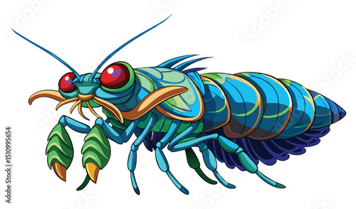 Vibrant cartoon mantis shrimp illustration