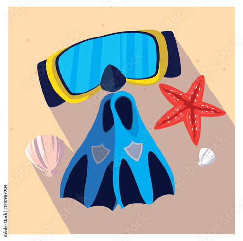 Vector Illustration: Diving Gear and Beach Treasures