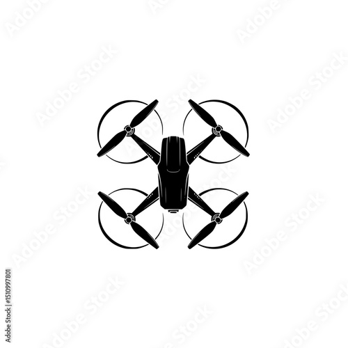 Drone quadcopter aerial photography unmanned vehicle remote control flying machine black and white vector art