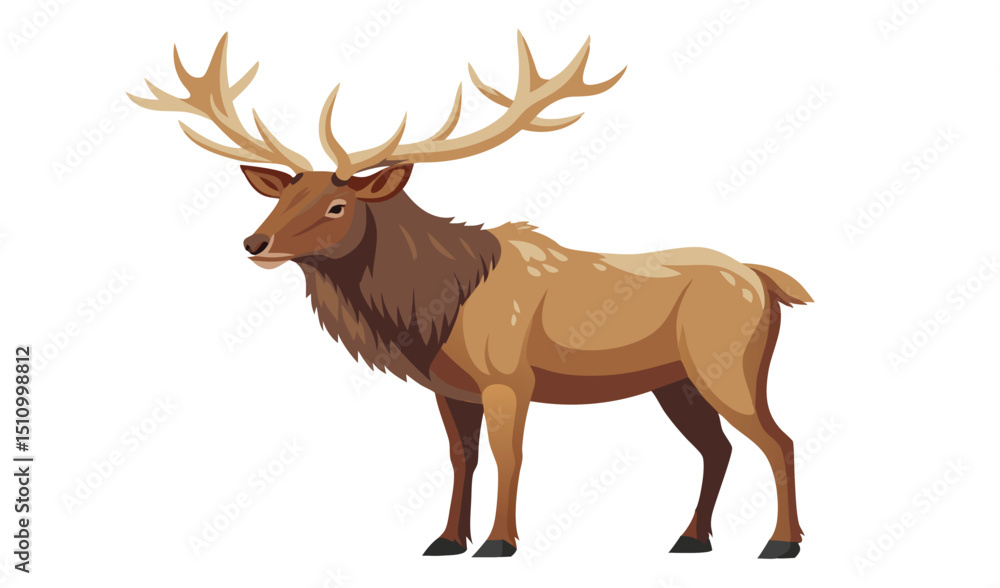 Fototapeta premium Majestic elk with large antlers standing profile