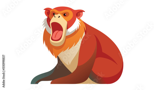Red shanked douc langur monkey yelling illustration