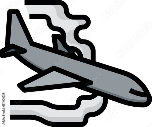 Airplane crashes with smoke billowing after catastrophic engine failure during emergency landing attempt, showing danger and chaos.