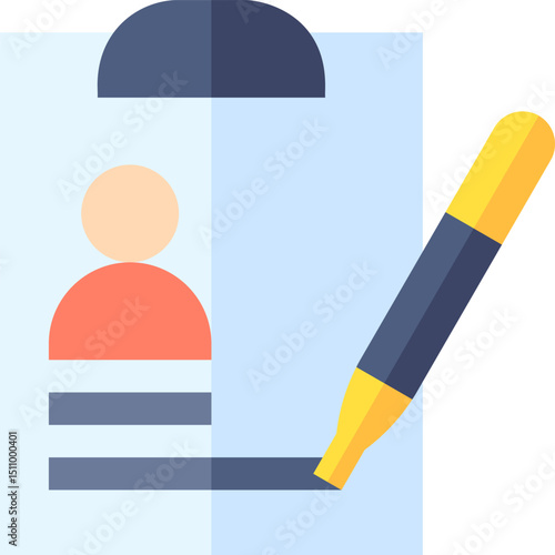 Simple clipboard with profile information and pen represents data entry and form filling in a clean and modern style.
