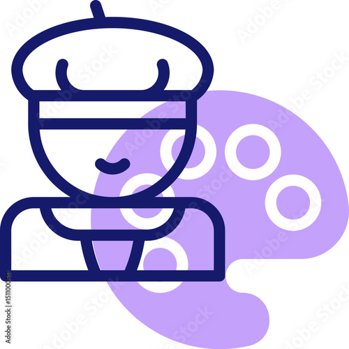 Artist holding palette stands in studio creating artwork with passion and creativity, showcasing artistic talent and dedication to art form.