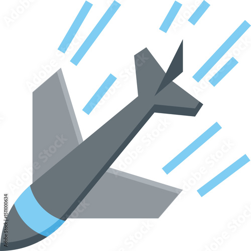 Missile streaks downwards through the air, leaving a trail of vapor in its wake, conveying a sense of speed and impending impact.