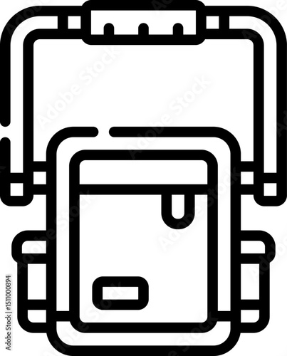 Stylized backpack with compartments represents travel and adventure, rendered as a simple line drawing, evoking a sense of minimalism and modern exploration.