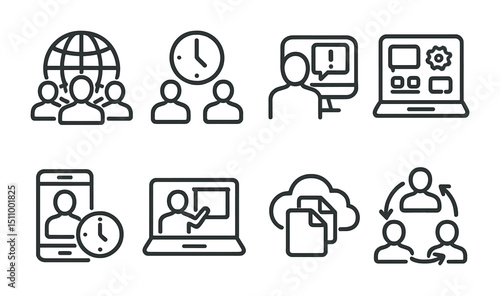 Corporate communication icons for digital meetings and remote collaboration.