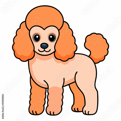 Cartoon toy poodle dog with fluffy orange coat standing upright  