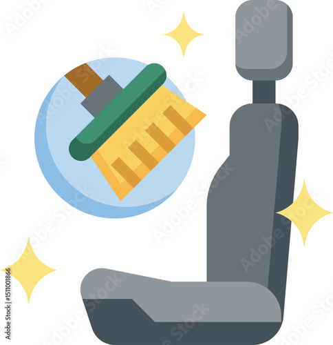 Brush cleaning car seat in garage to remove dirt and maintain hygiene, promoting cleanliness and care for vehicle interior.