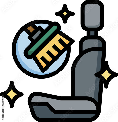 Car seat being cleaned with a brush in a circular motion, depicting cleanliness and maintenance, creating a fresh and tidy atmosphere.