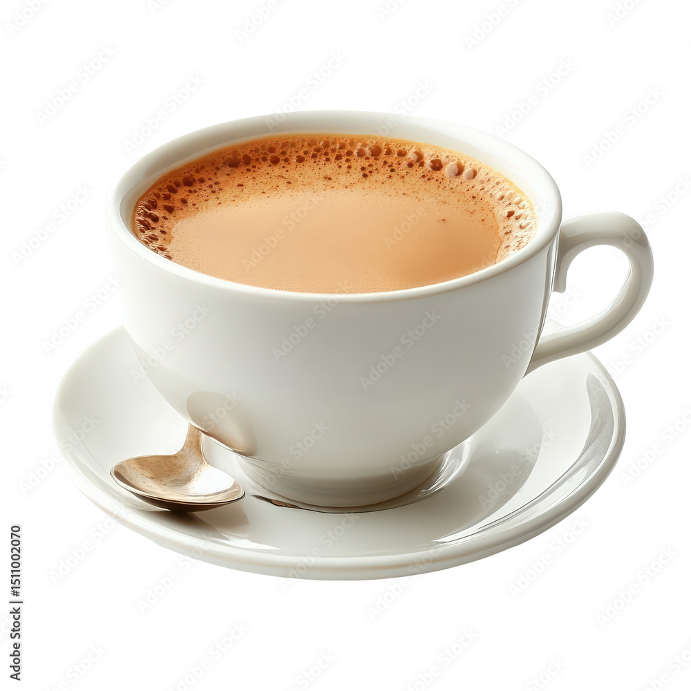 Aromatic Coffee Delight: Close-up of Cappuccino in Elegant White Cup and Saucer Aromatic Coffee Delight: Close-up of Cappuccino in Elegant White Cup and Saucer
