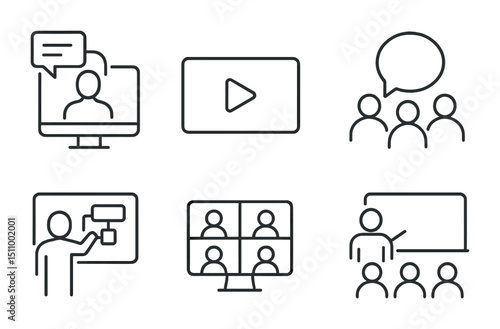 Digital communication and education icons illustrating online interaction.