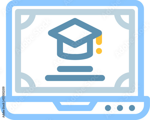 Laptop displays graduation cap symbolizing online education and elearning, representing modern approach to knowledge and skill development in digital era.