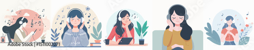 vector of a woman listening to music