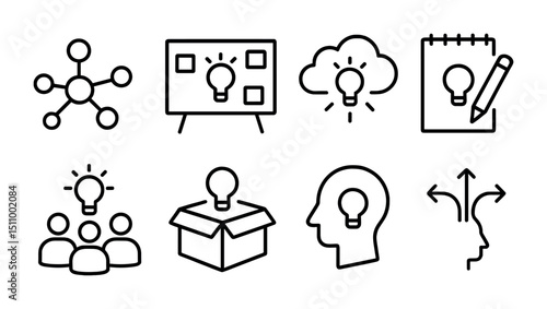 Creative brainstorming icons: light bulb symbolizing innovation and new ideas.