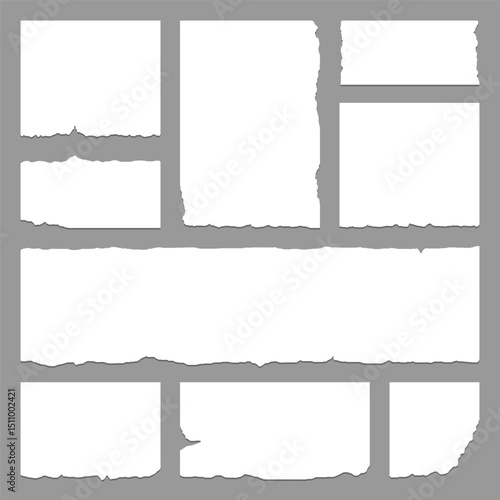 White torn paper rip pieces of sheet edge.